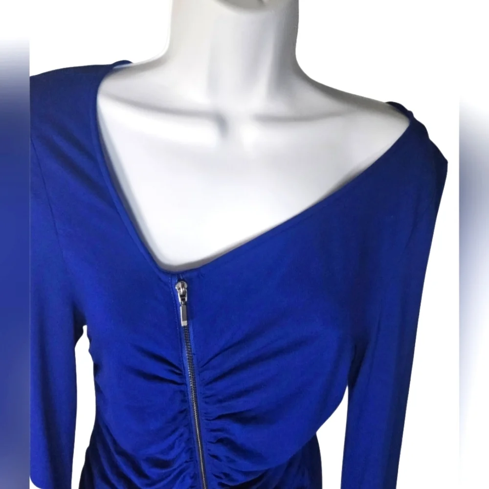 Calvin Klein Ruched Bodycon Long Sleeve Mini Dress Tunic Royal Blue Size Small - Picture 2 of 12